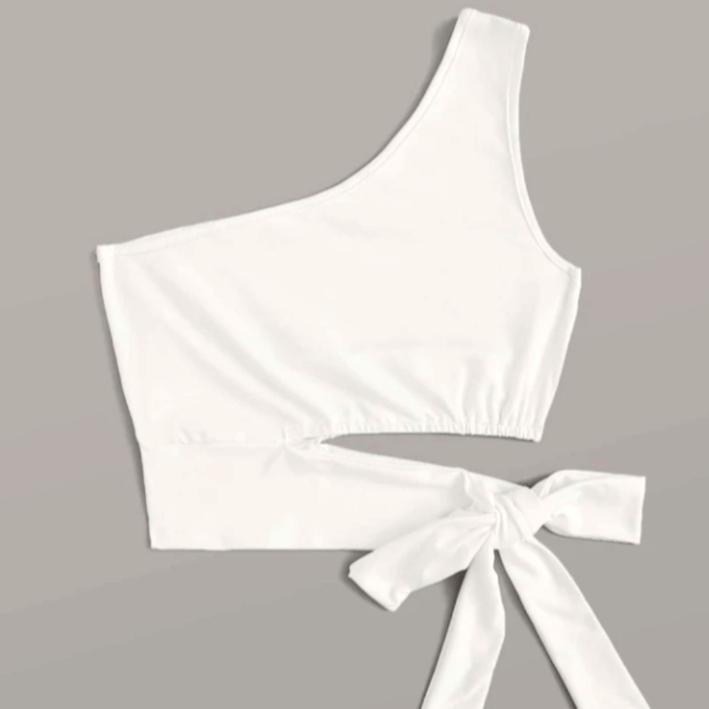 One-Shoulder Tie-Waist Crop Top